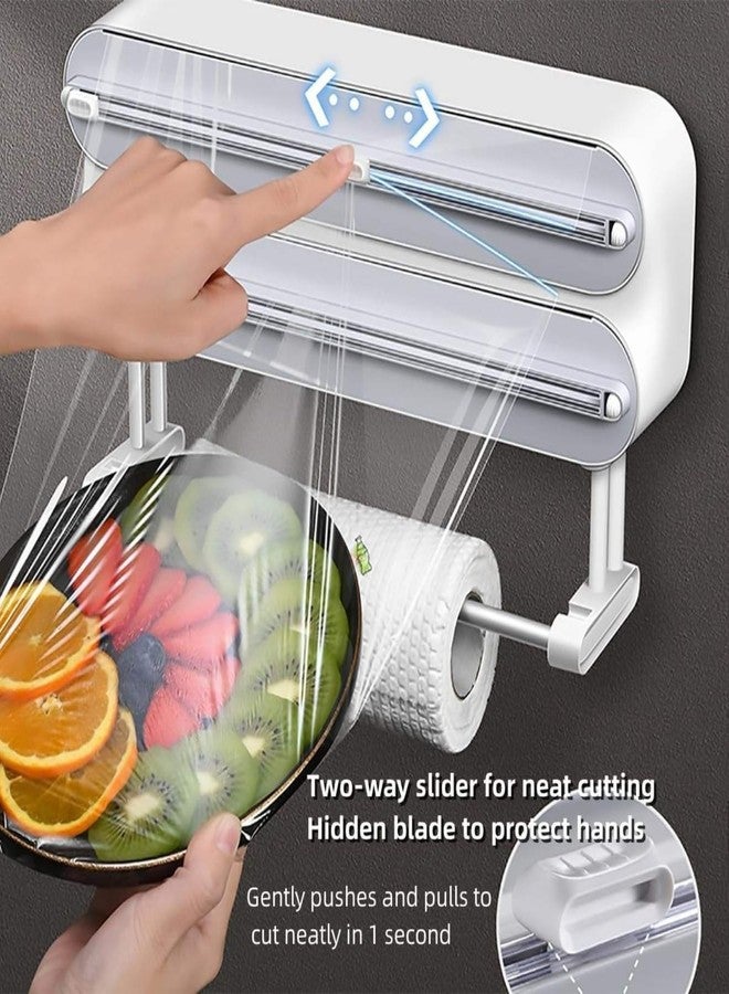 Tusmad 3-in-1 Aluminum Foil, Plastic Wrap & Wax Paper Dispenser with Cutter - Cling Film, Tin Foil & Roti Paper Organizer with Paper Towel Holder - Wall Mount Kitchen Wrap Holder White - Image 5